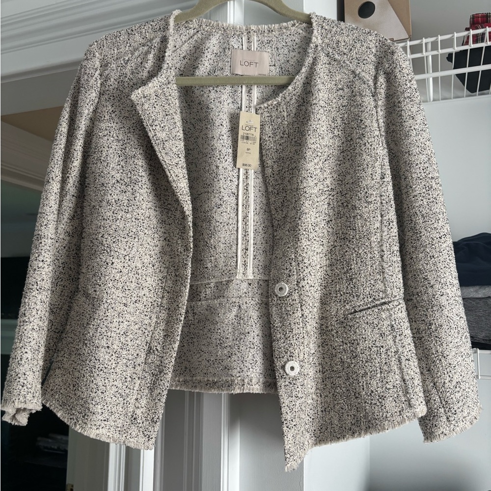 LOFT Cream Blazer Textured Tweed